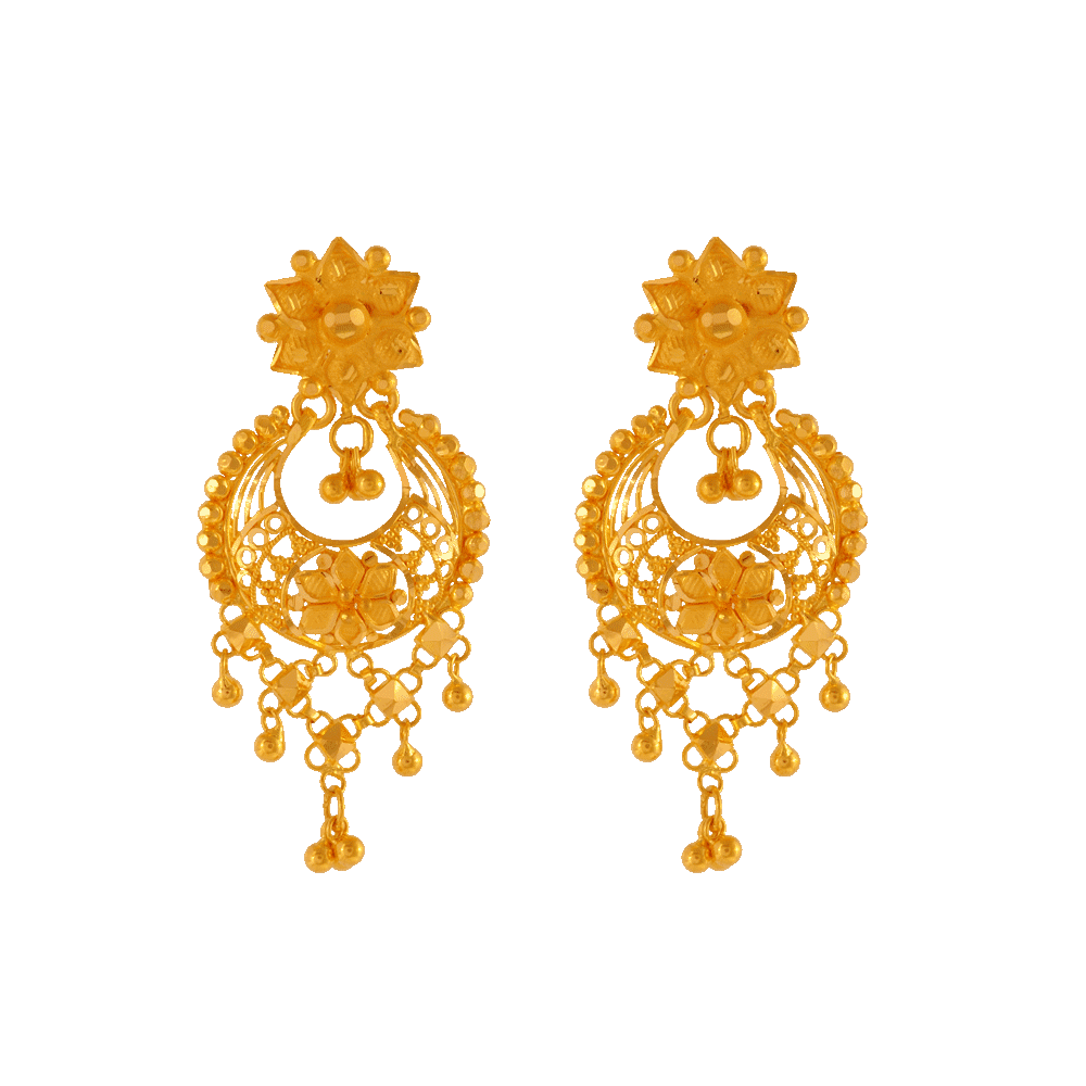 Temple Jewellery - 22K Gold 'Lakshmi' Drop Earrings (Chand Bali) With Beads  & Pearls - 235-GER9812 in 12.250 Grams
