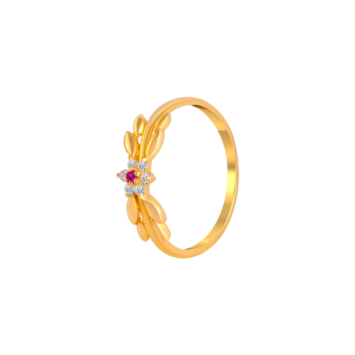 Flower with mesh design ruby stone circular openable ring – Odara Jewellery