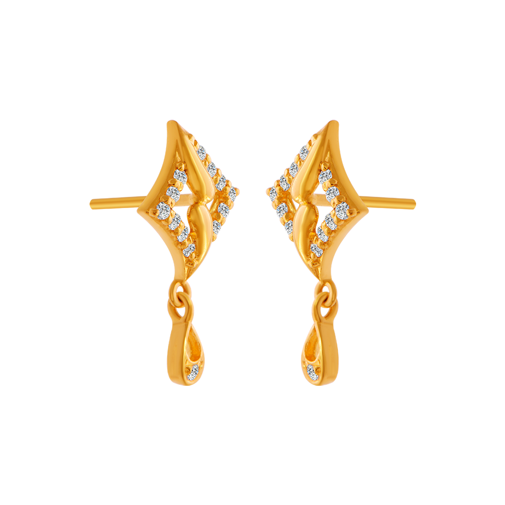 22KT Yellow Gold and American Diamond Stud Earrings for Women