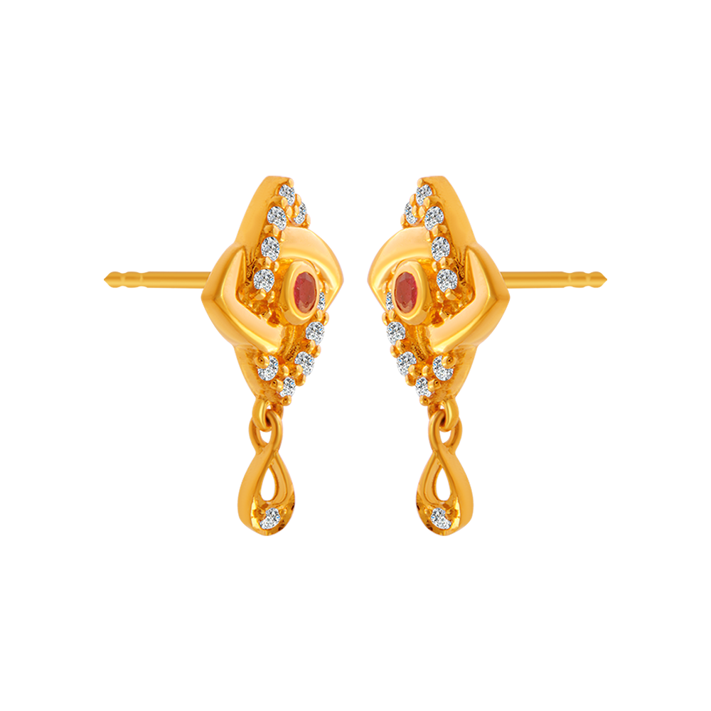22KT Yellow Gold and American Diamond Stud Earrings for Women