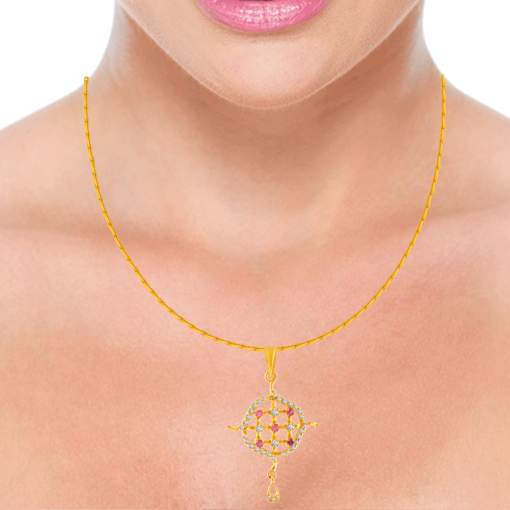 22KT (916) Yellow Gold, American Diamond and Ruby Pendant for Women