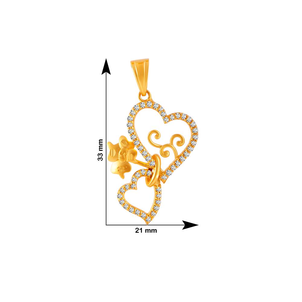 22KT (916) Yellow Gold and American Diamond Pendant for Women