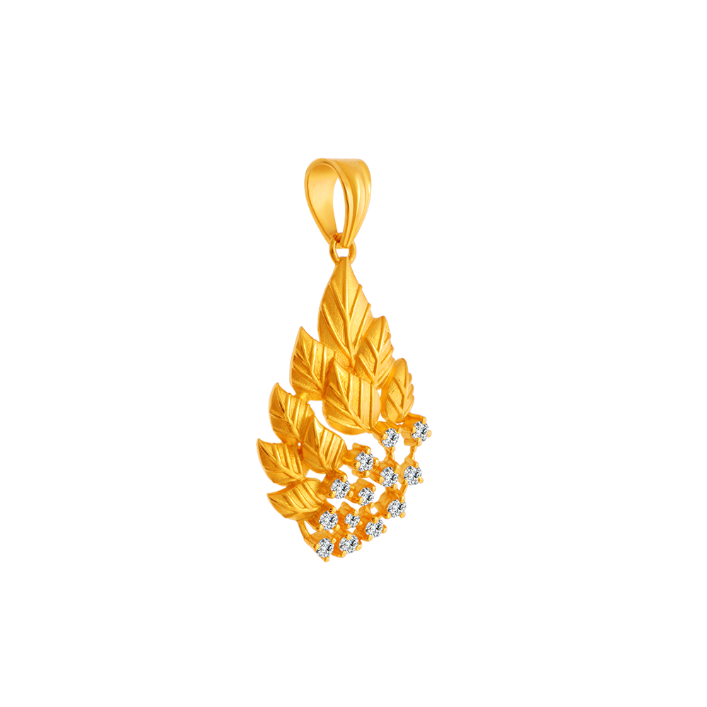 22KT (916) Yellow Gold and American Diamond Pendant for Women