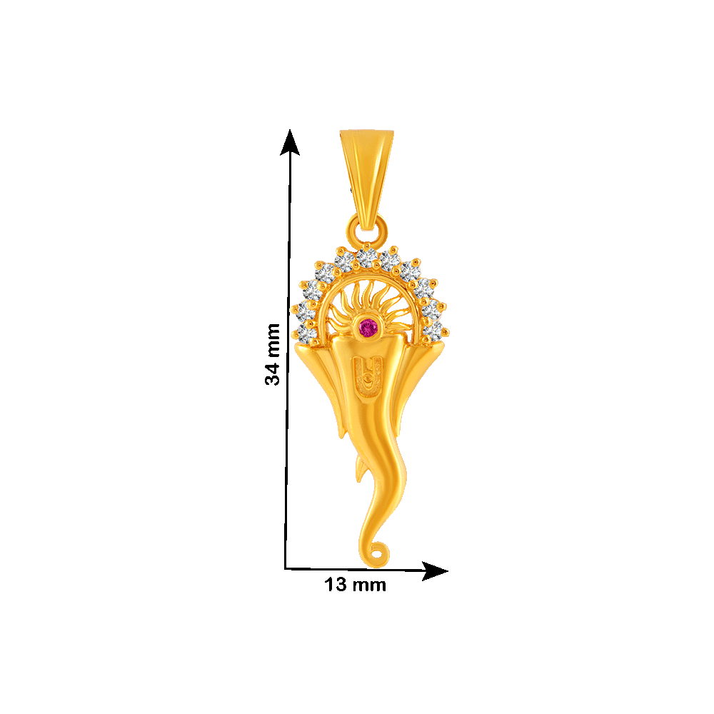 22KT Yellow Gold American Diamond and Ruby Pendant for Women