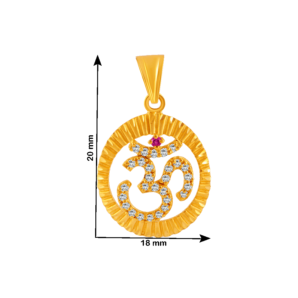 22KT Yellow Gold, American Diamond and Ruby Pendant for Women