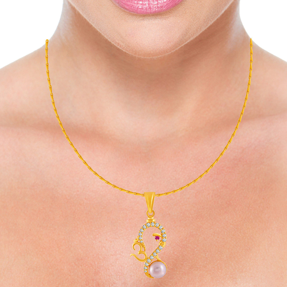 22KT Yellow Gold, American Diamond and Emerald Pendant for Women