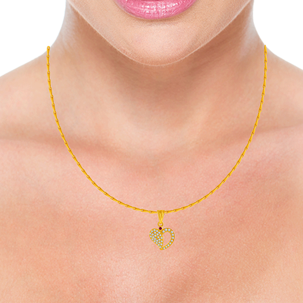 22KT Yellow Gold and American Diamond Pendant for Women