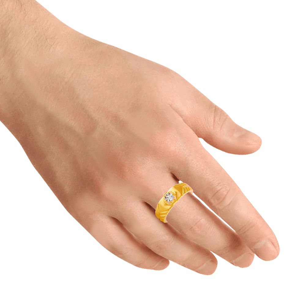 14k Yellow Gold Mens Nugget Solitaire Diamond Ring Band 1/2 ctw | Sarraf.com