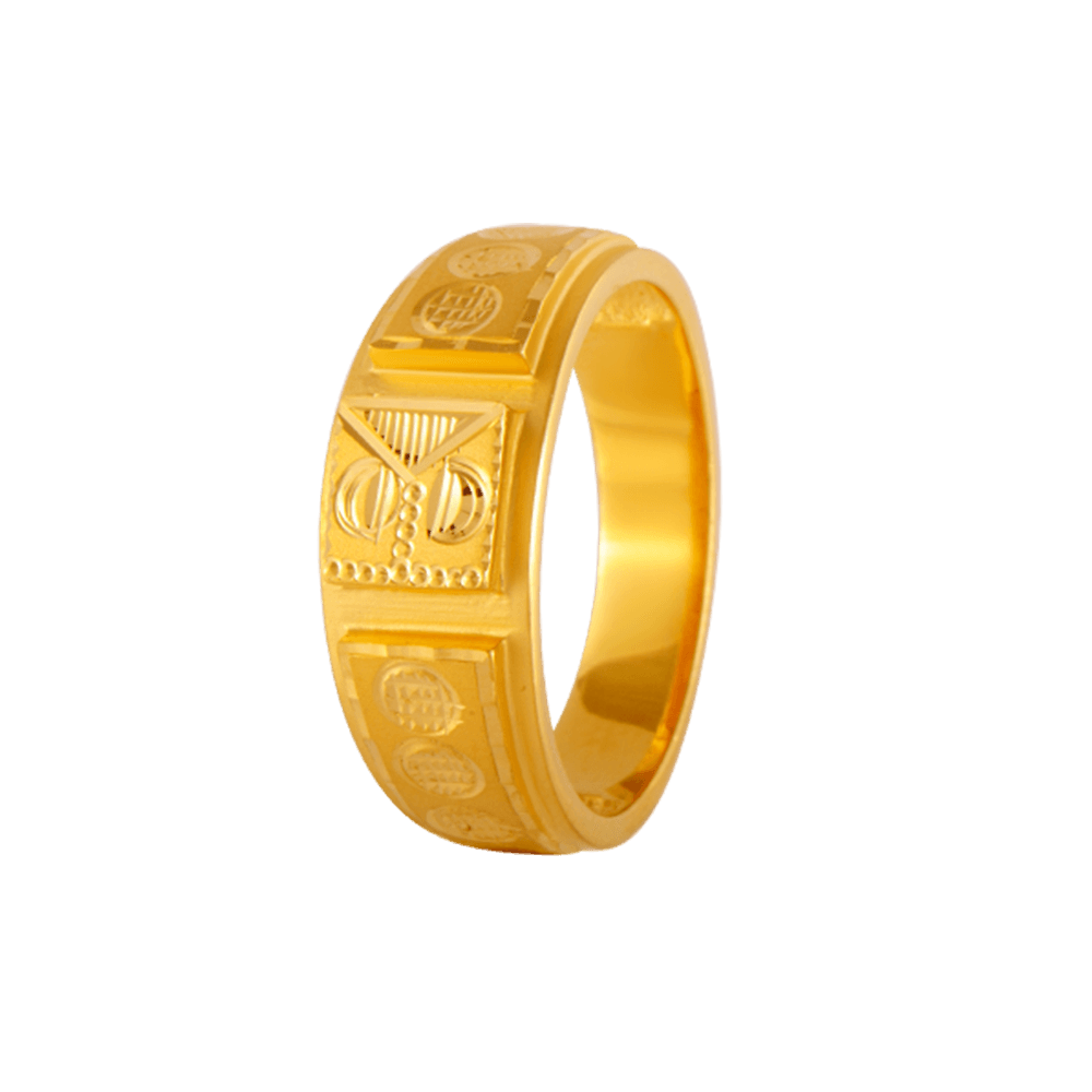 Engraved Hexagon Gold Men's Wedding Ring | Berlinger Jewelry