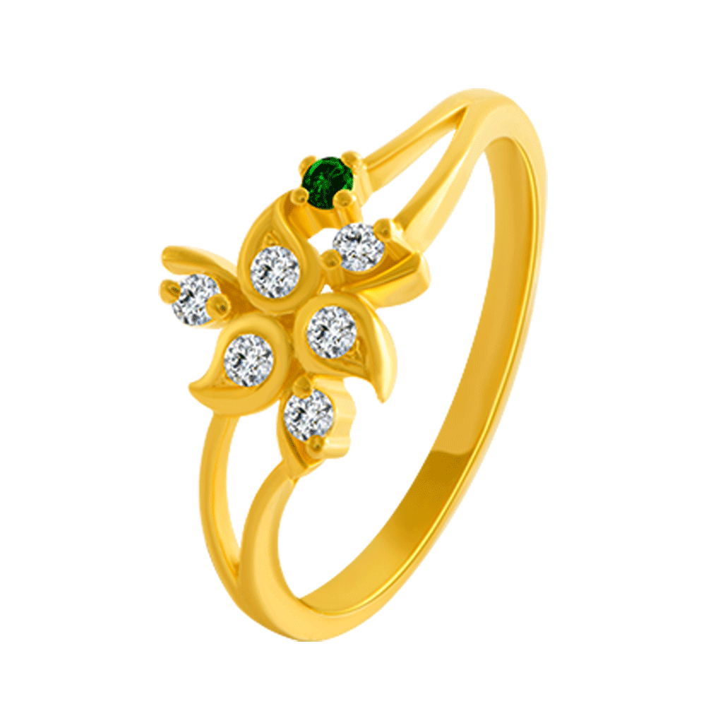 22KT Yellow Gold and American Diamond Ring for Women