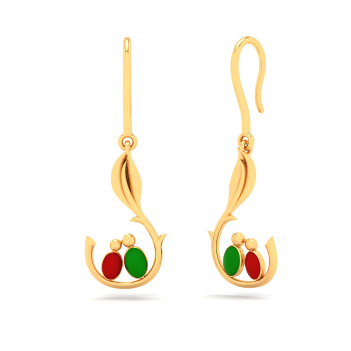 Elegant Birds and Leaf Design 22k Gold Drop Earrings from Valentine Collection PC Chandra