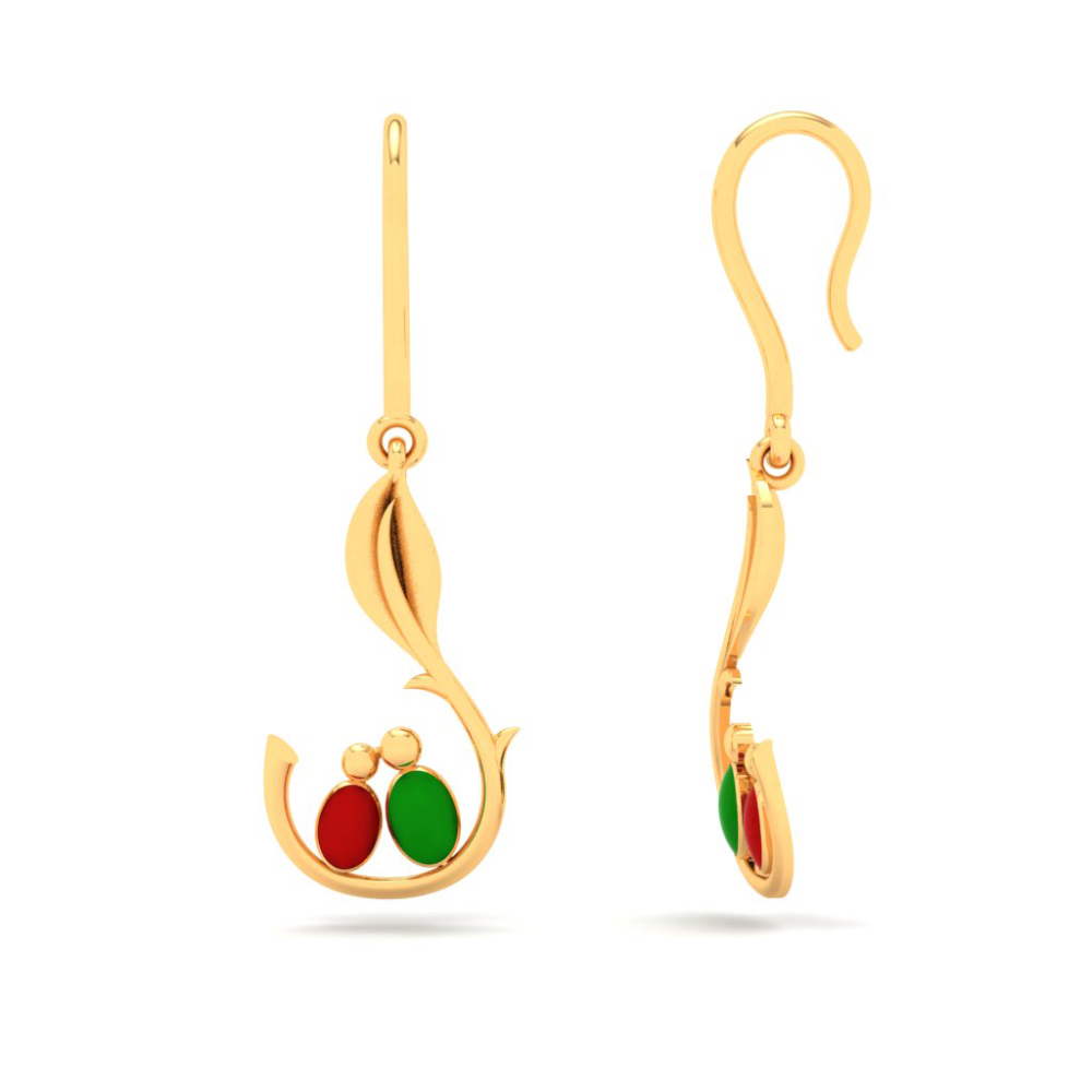 Elegant Birds and Leaf Design 22k Gold Drop Earrings from Valentine Collection PC Chandra