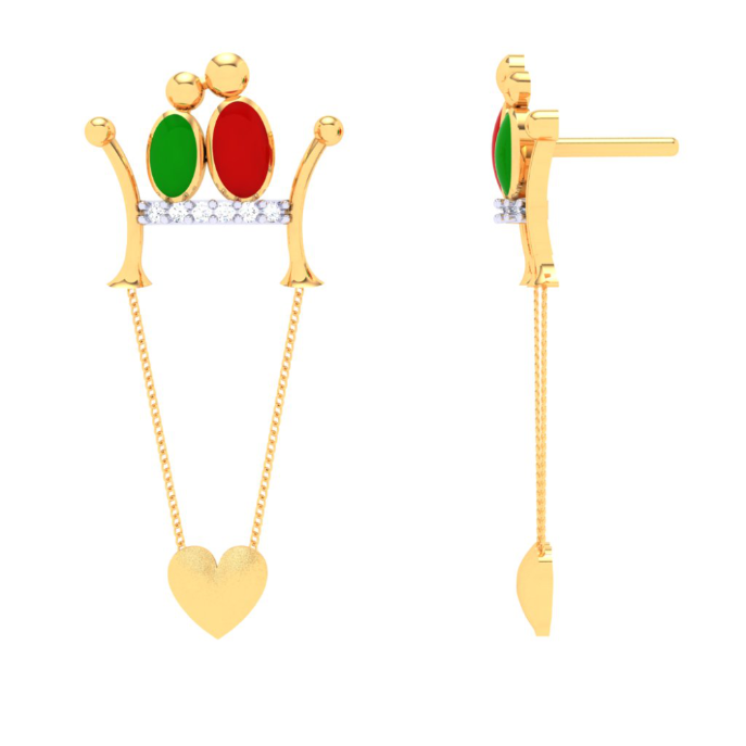 Exquisite 22k Gold Birds and Heart Motif Drop Earrings for Women PC Chandra Jewellers