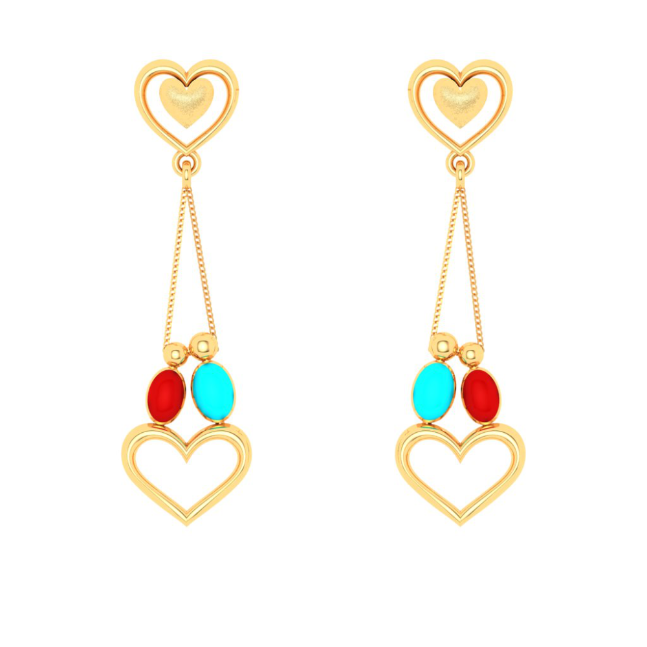 Alluring 22k Gold Twin Birds and Hearts DEsigner Dangler Earrings from Valentine Collection PC Chandra