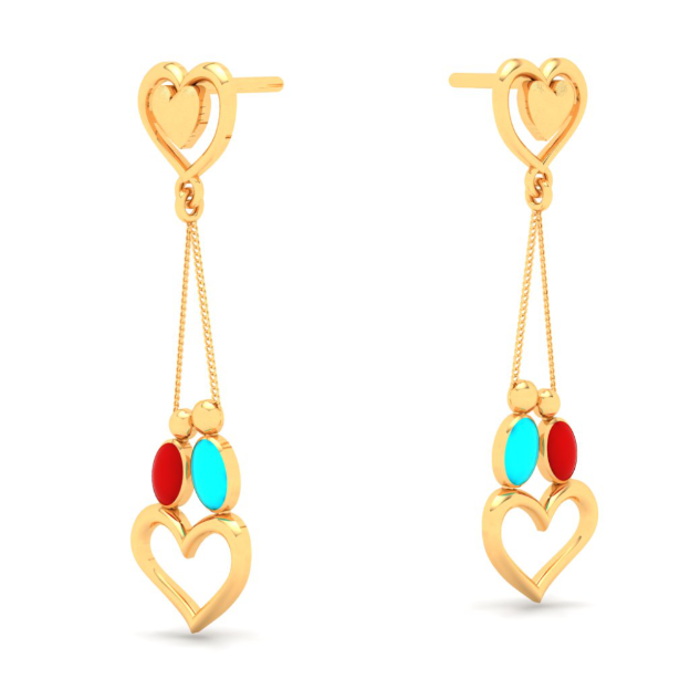 Alluring 22k Gold Twin Birds and Hearts DEsigner Dangler Earrings from Valentine Collection PC Chandra