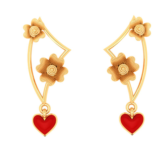 Lovey 22k Gold Earrings with Floral and Hearts Design| PC Chandra Earrings  from Valentine Collection