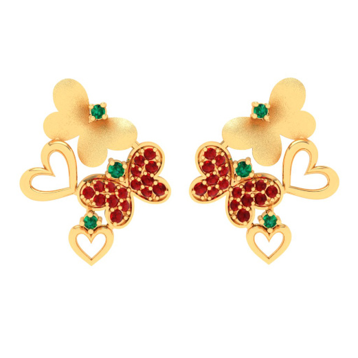 Elegant 22k Gold Butterflies and Hearts Stud Earrings from PC Chandra Valentine Collection