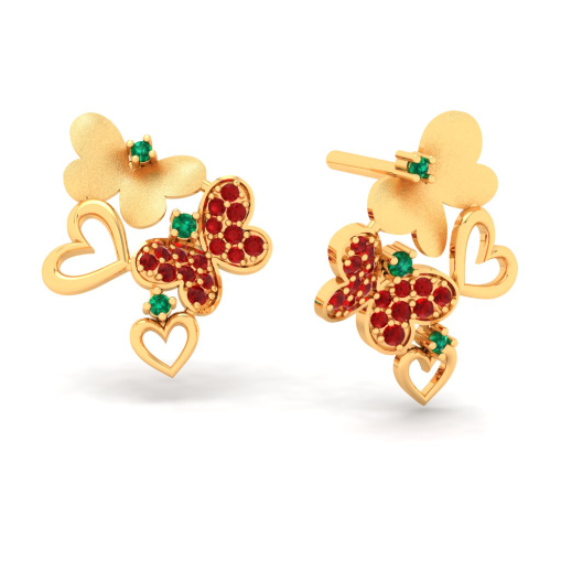 Elegant 22k Gold Butterflies and Hearts Stud Earrings from PC Chandra Valentine Collection