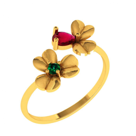 Amazea Stone Studded Double Floral 22KT Gold Ring Design