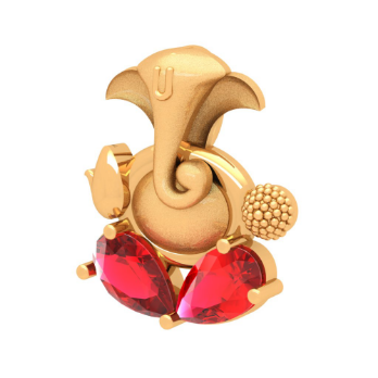 22K Ganesha Gold Pendant With Red Teardrop Gem from Goldlites Collection