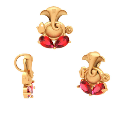 22K Ganesha Gold Pendant With Red Teardrop Gem from Goldlites Collection