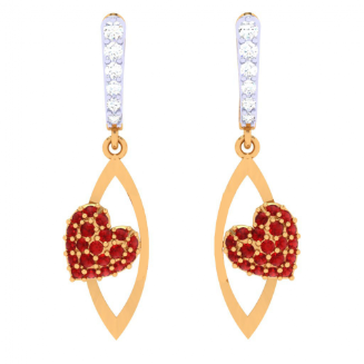 22K Diamond Embossed Red Stone Studded Yellow Gold Earring