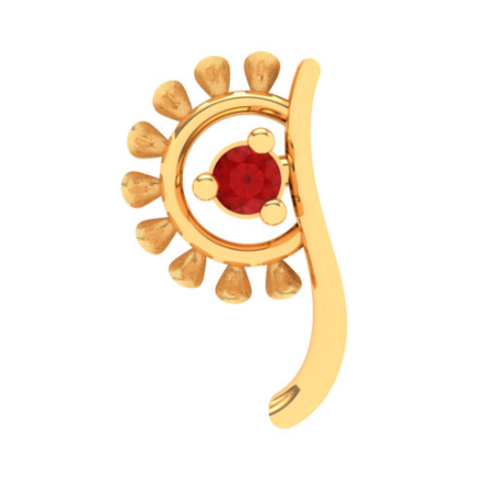 22KT Hand-Fan Shaped Gold Nosepin with a Red Stone | Online Exclusive ...