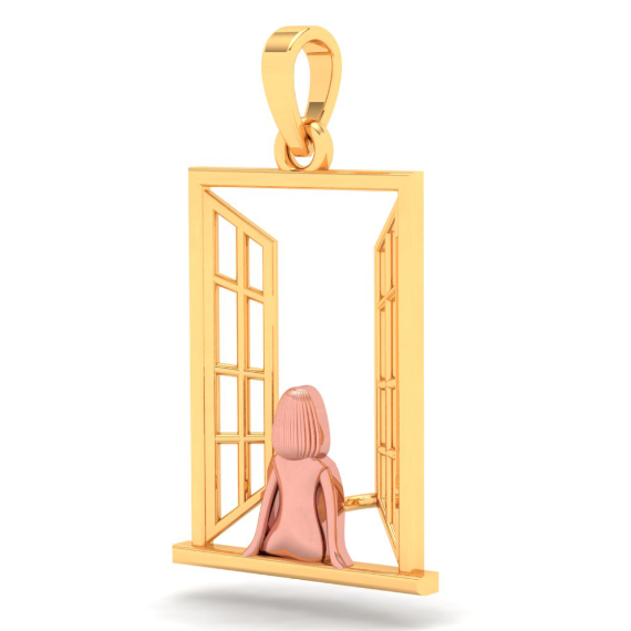22K Gold Pendant in the shape of a girl in front of a window from Online Exclusive Collection 