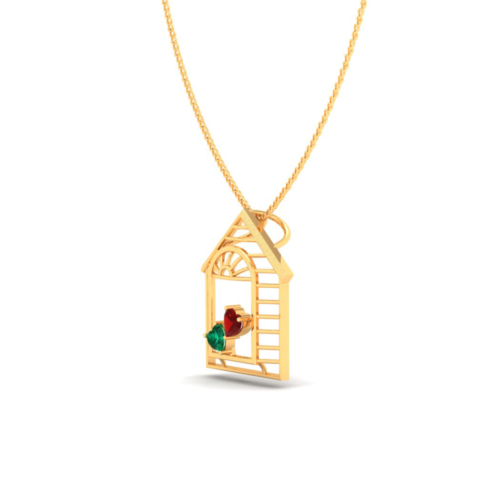 22K Home shaped Gold Pendant with two heart shaped stones from Online Exclusive Collection 