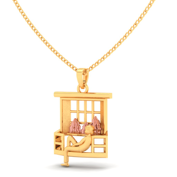 22K Gold Pendant in the shape of a boy gazing through a window from Online Exclusive Collection 