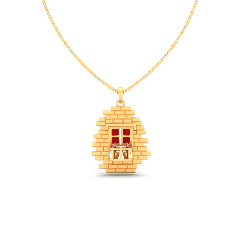 22K unique window shaped Gold Pendant with two rose gold plants from Online Exclusive Collection 
