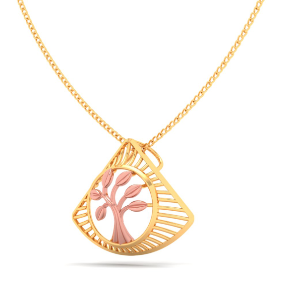 22K unique shaped gold pendant with a rose gold tree inside from Online Exclusive