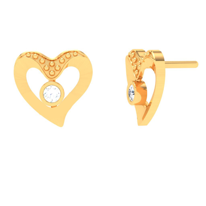 22K Love shaped Gold Earrings with a white stone from Online Exclusive