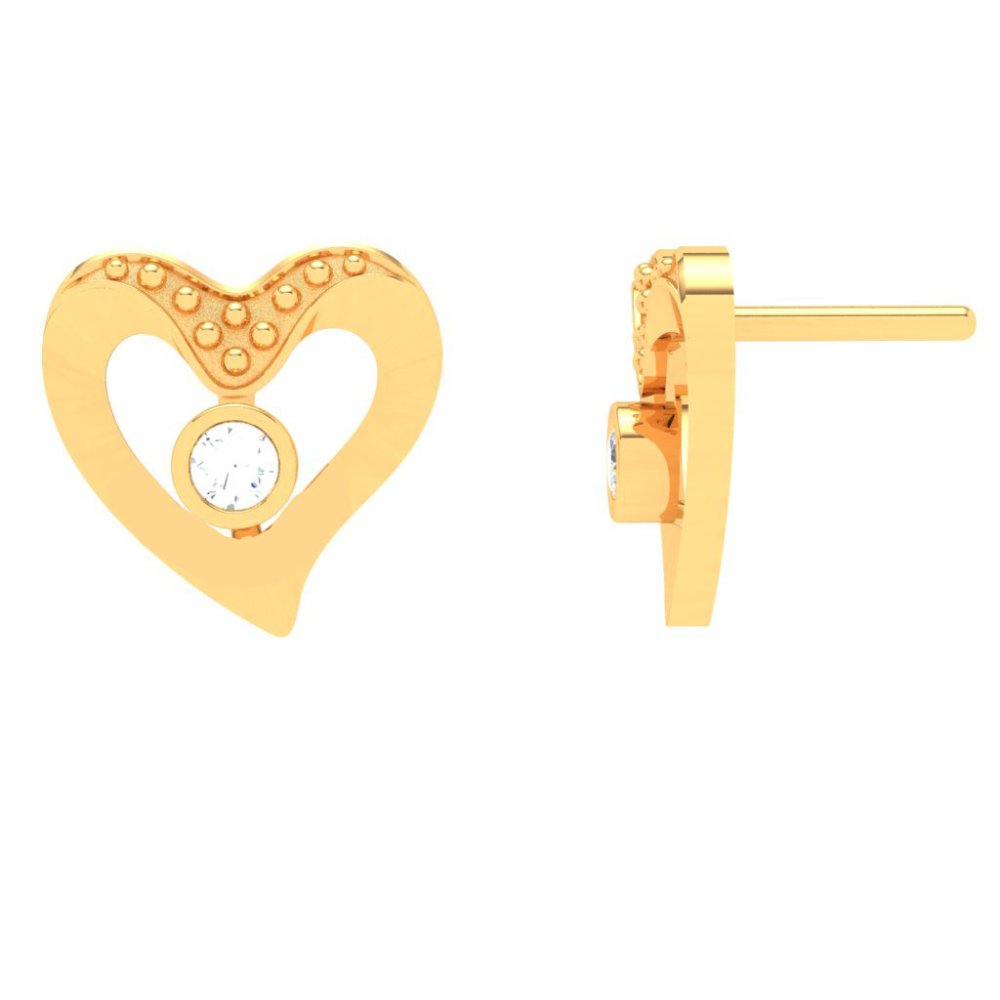 22K Love shaped Gold Earrings with a white stone from Online Exclusive