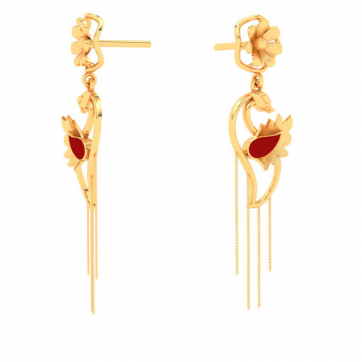 Swan Earring with CZ in Yellow Gold