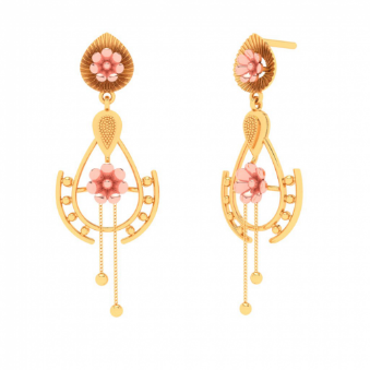 Unique Shape 22K Hanging Earring With
Pink Floral Design From Goldlites Collection