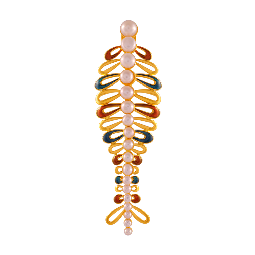 22K unique gold pendant in the shape of fishbone with a dash of colours