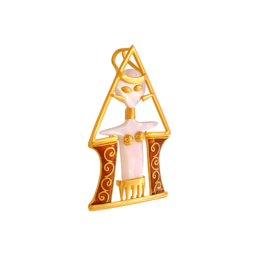 22K unique gold pendant in the shape of a tribal figure enhanced with maroon design 