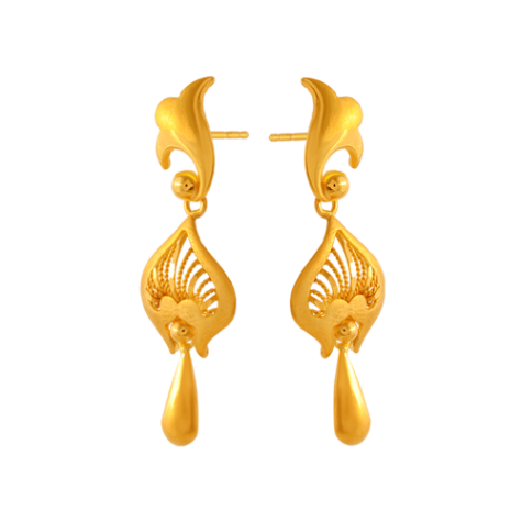 Jhumka styled gold earrings with a flower top – Chaotiq by Arti
