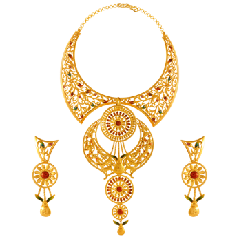 Gold jewellery pendant with earring set Stock Photo - Alamy