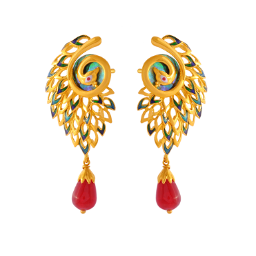 Amazing Peacock Gold Jhumka Unique Majestic Earrings Design Online J25129