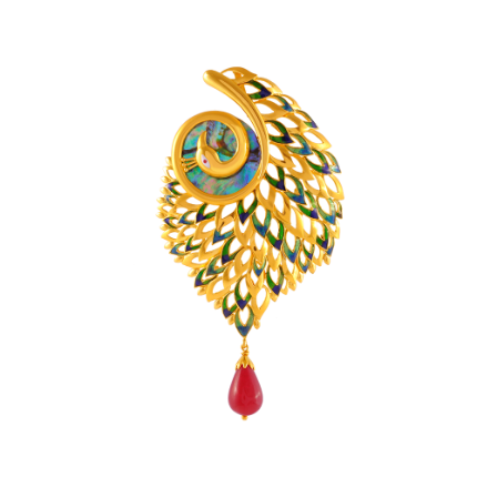 Exquisite 22K Gold Peacock Pendant with Meenakari Work