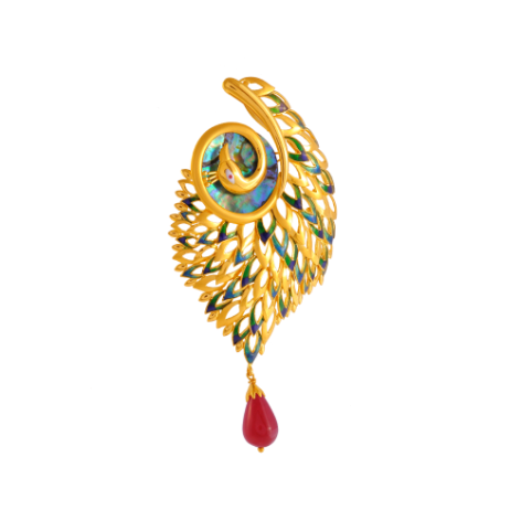 Exquisite 22K Gold Peacock Pendant with Meenakari Work