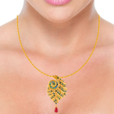 Exquisite 22K Gold Peacock Pendant with Meenakari Work