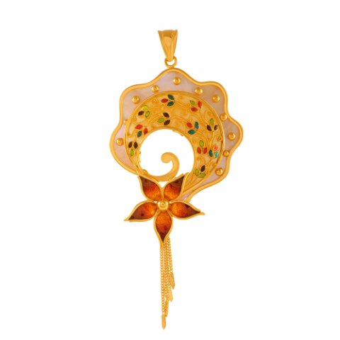 Traditional 22K Gold Pendant with Floral Meenakari Work