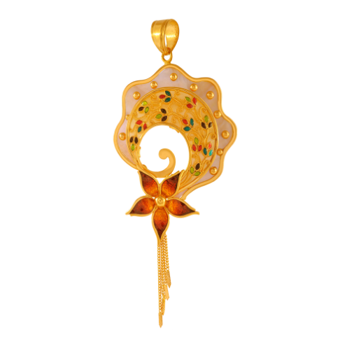 Traditional 22K Gold Pendant with Floral Meenakari Work