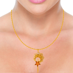 Traditional 22K Gold Pendant with Floral Meenakari Work