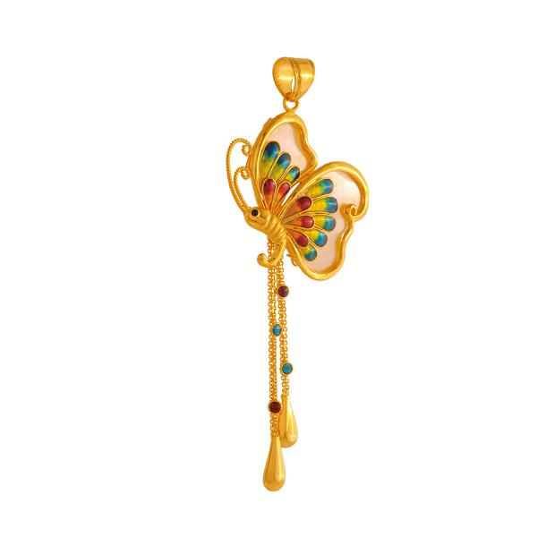 22K dainty butterfly shaped pendant with colourful wings 