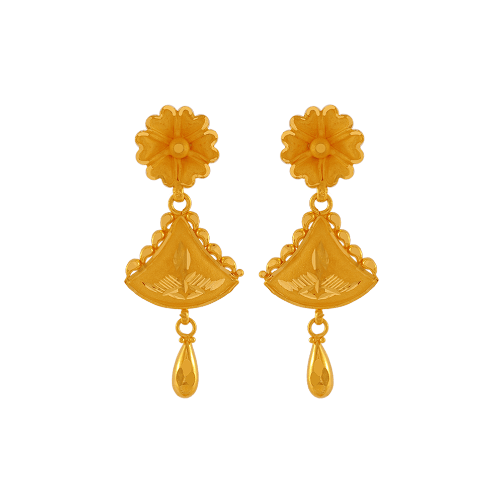 Lovey 22k Gold Earrings with Floral and Hearts Design| PC Chandra Earrings  from Valentine Collection