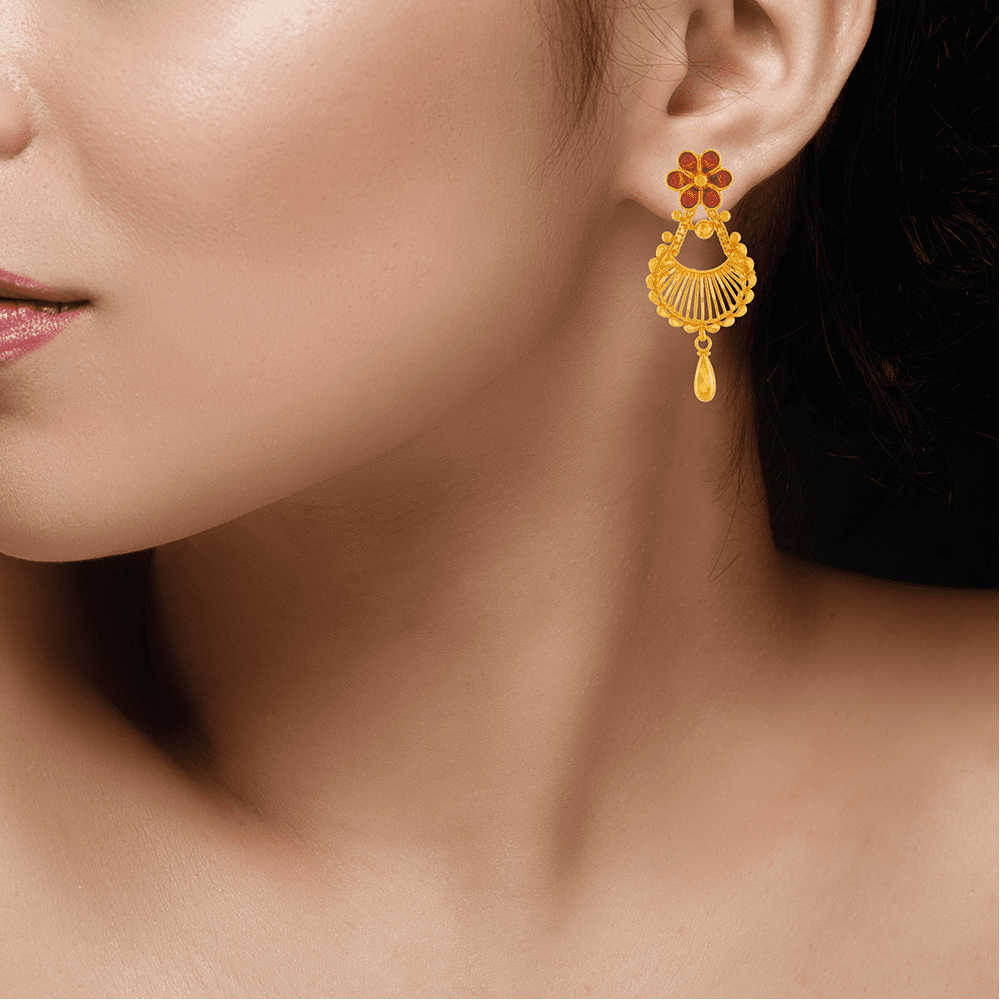 LeafShaped Gold Earring Design for Females and Ladies  PC Chandra  Jewellers